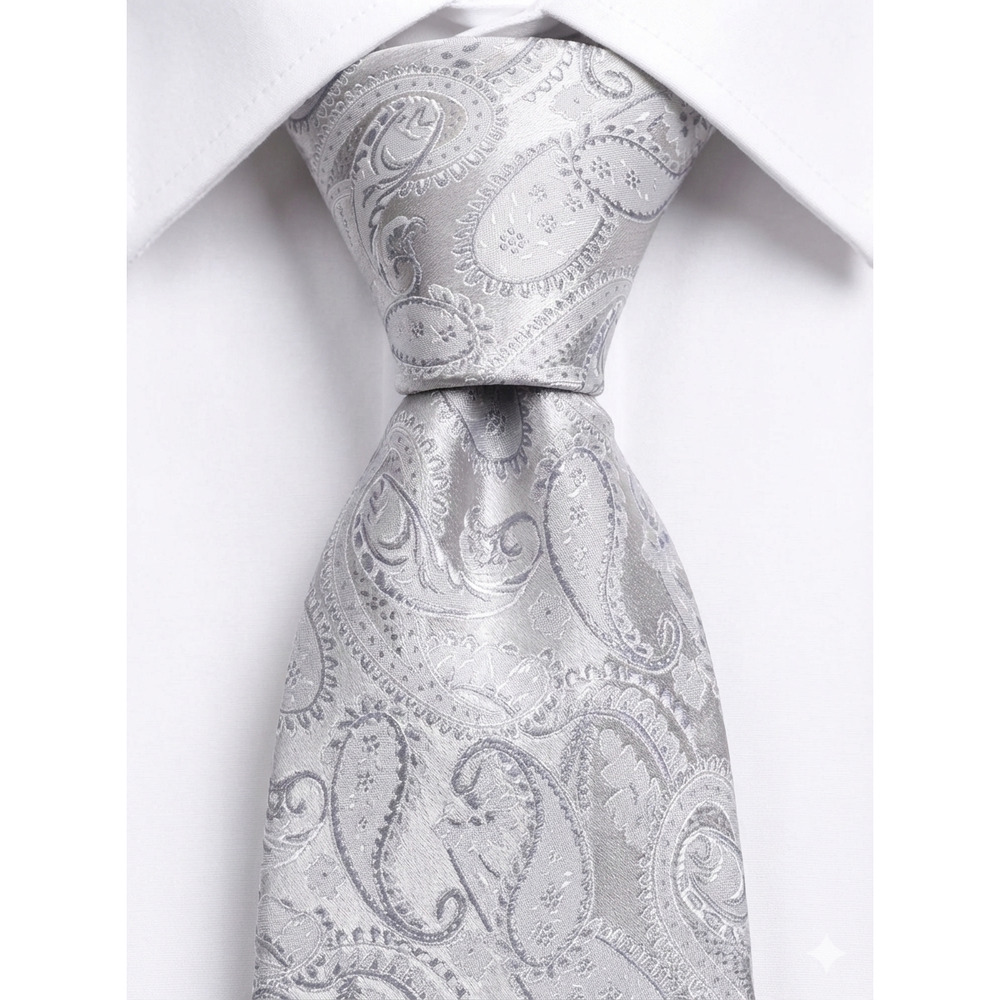 Angelo Rossi silver paisley microfiber tie - 61"